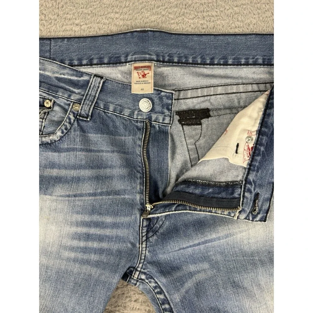 True Religion Ricky Straight Flap Pocket Jeans Mens 40x29 Blue Wash Denim Y2K